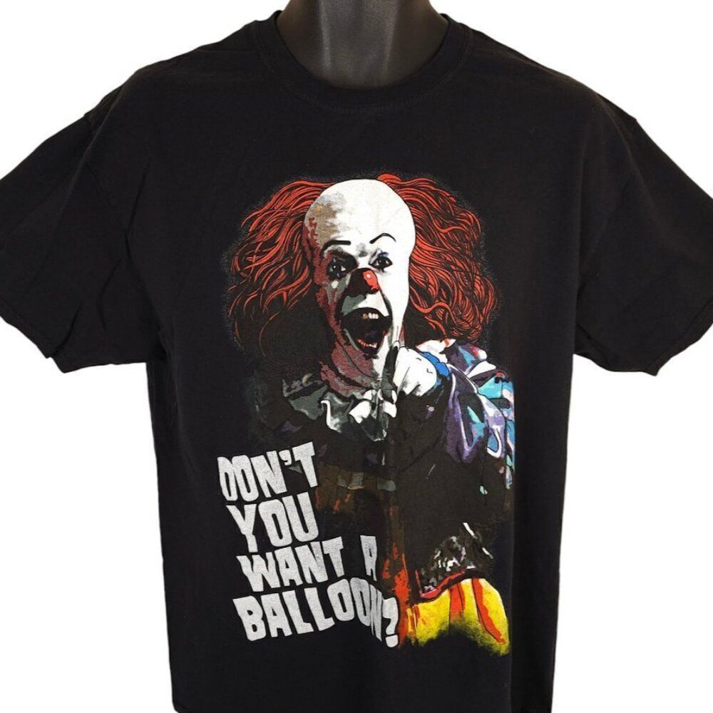 IT Movie T Shirt Mens Size Large Black Pennywise Balloon Horror Halloween